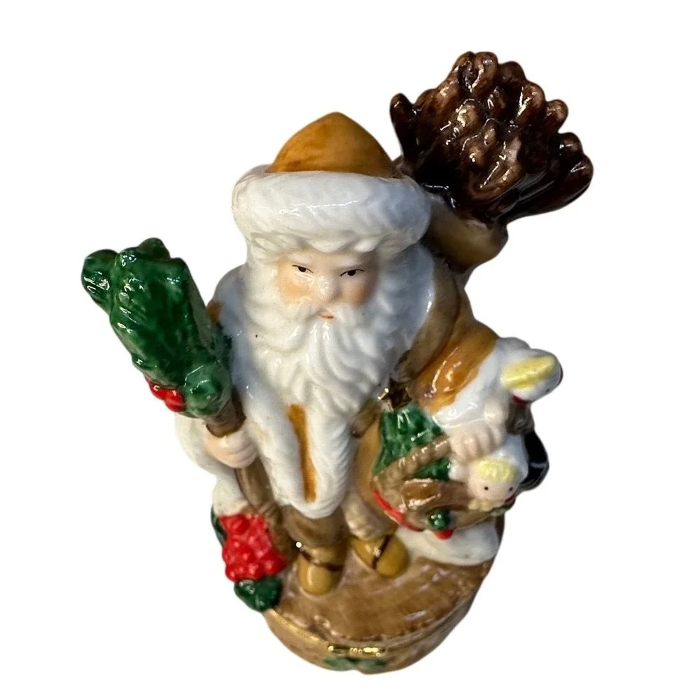 Santa Claus Trinket Box Ceramic Holiday Figurine Storage Pinecone‎ Toys